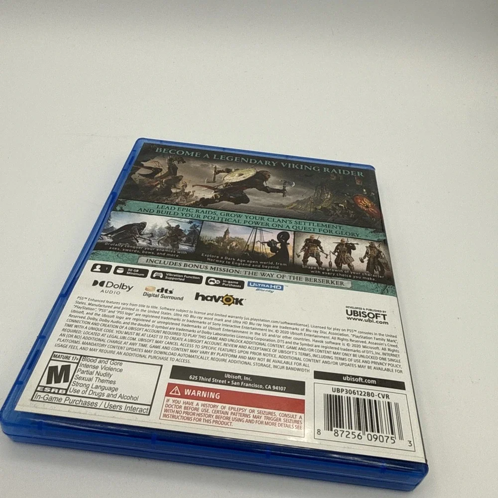 Ubisoft Assassin's Creed Valhalla PS5 Action Adventure Video Game Case Disc